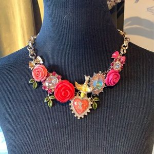 RARE Betsey Johnson vintage rose garden necklace